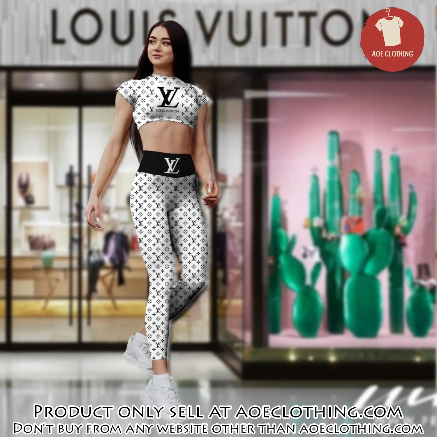 White louis vuitton sportwear combo luxury brand crop top tshirt and legging for women ctl1011 aoe2157842